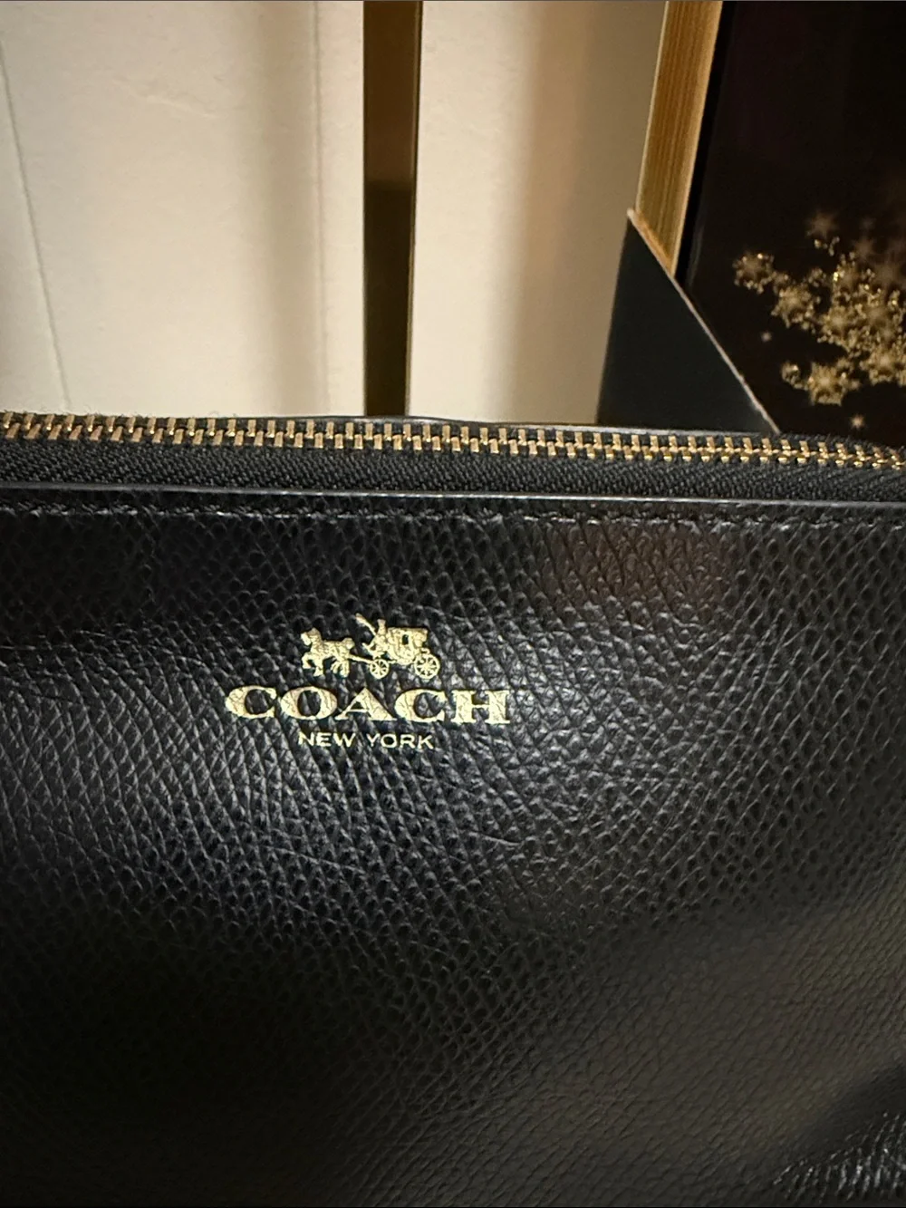 Coach Black Pebbled Leather Toiletry Case with Gold Logo